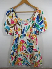 Tabitha Brown Target Tiered Smocked Dress Women Medium Puff Sleeve Linen Blend