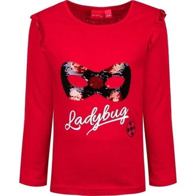 Ladybug Langarmshirt Mädchen Rot | Miraculous Shirt mit Pailletten Maske Gr. 104 - Bild 1 von 2