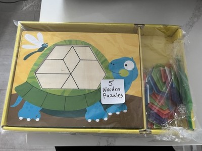 Melissa & Doug animal pattern blocks. 5 double-sided wooden animal scenes.