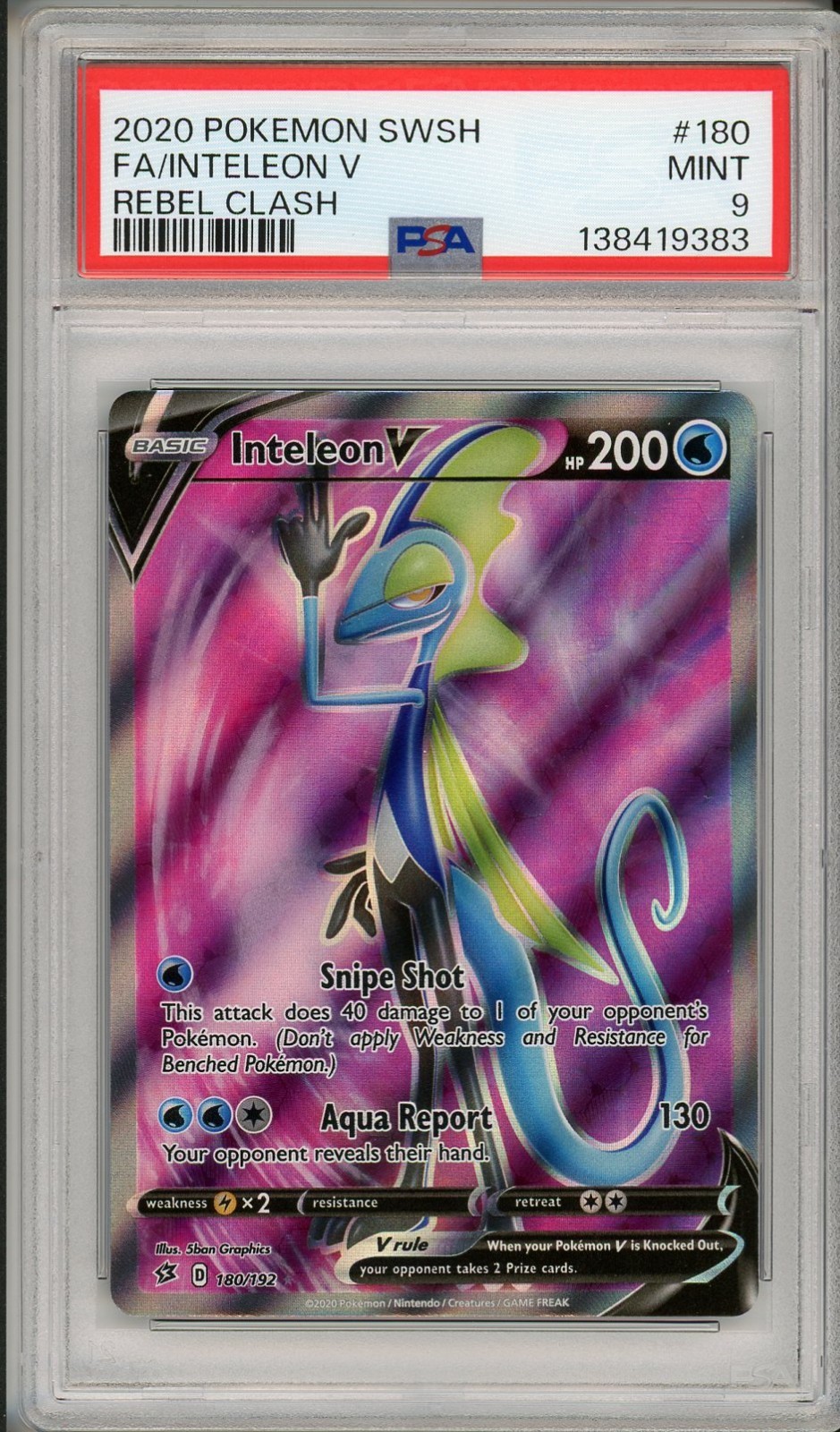 2020 Pokemon SWSH Rebel Clash Inteleon V Full Art #180 PSA 9
