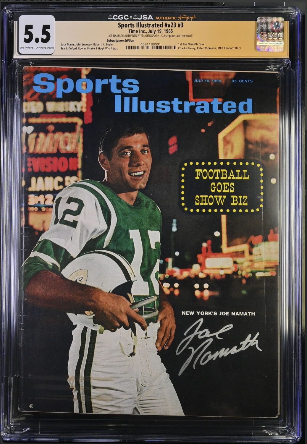 1965 Sports Illustrated Joe Namath signed 1st Rookie Cover! 