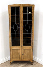 BOOKCASE Art Deco Oak Glazed Leaded Door Adjustable Shelf Cocktail FREE DELIVERY