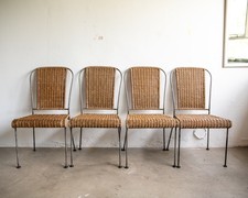 Vintage 1990s HEALS Rattan Wicker iron frame dining bistro Chairs Set of 4