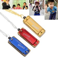 3pcs 4 Holes 8 Tones Mini Harmonica for Children / Kids Gift with Chain Necklace