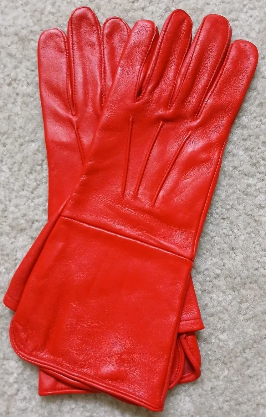 Men Leather Medieval Long Cuff Glove Size Medium Color Red