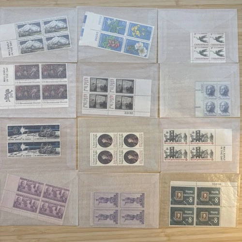 US Stamp Plate Block Lot 12 Blocks MNH MH Mint Collection Glassines Vintage