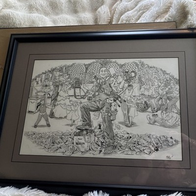 Riko ORIGINAL Framed Signed Drawing Photographer Wedding Party Illustration Art