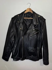 Men's Leather Motorcycle Jacket Vintage Bikers Leather Jacket Size XL Black