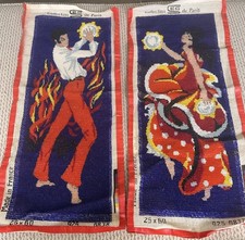 Vintage set of 2 SEG de Paris Beaded Needlepoint Canvasses- Flamenco Dancers