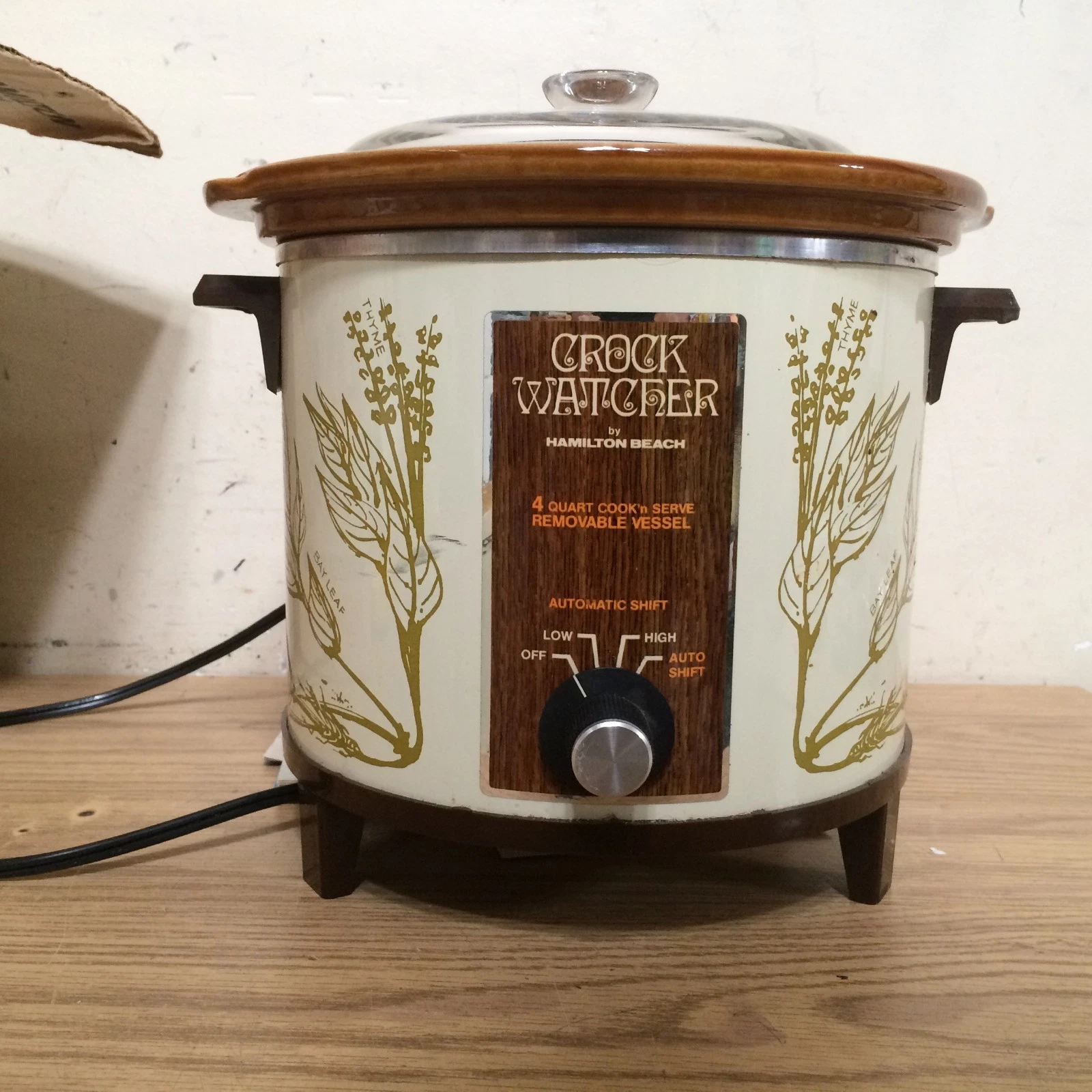 Vtg HAMILTON BEACH Crock Watcher 415 4QT Slow Cooker Herb Design Auto Set w/BOX