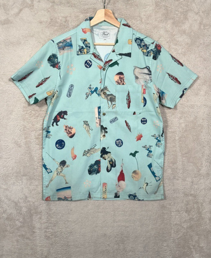 Camisa FUCT Belleza y Violencia Mediana Hawaiana Botón Tema Japonés