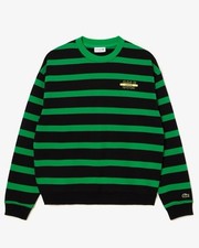 Lacoste Men's Loose Fit 3D Print Green Black Striped Sweatshirt Size L