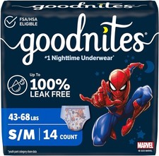 Goodnites Boys' Nighttime Underwear, S/M, 14 Ct 43-68 lbs , Packaging Varies