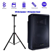 15" Karaoke PA Powered Speaker TWS Bluetooth Speaker W/ Universal Speaker Stand