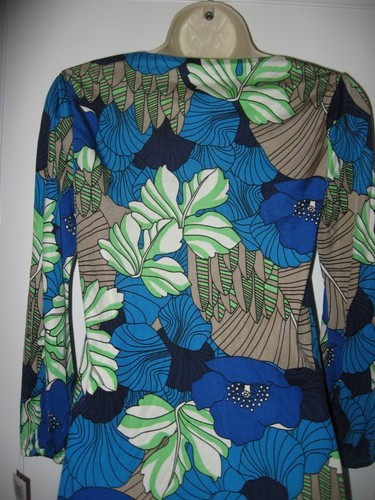 TIBI Everglades Silk Jersey Floral Print Tunic Dress Turquoise SMALL 2 4 US - Picture 7 of 12