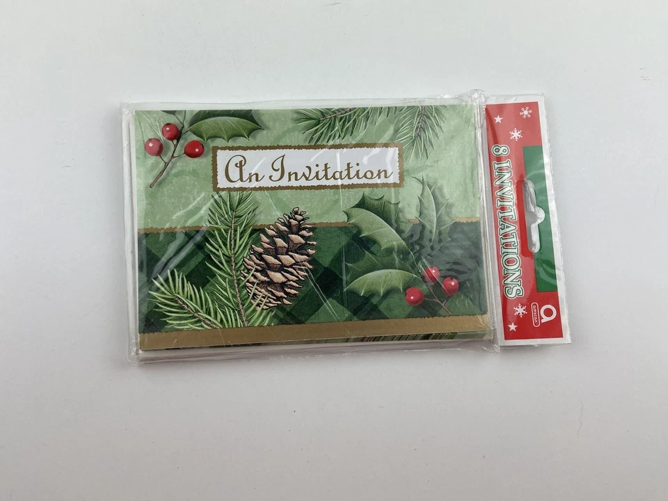 Lot Of 6 Season to Remember Green Holly Christmas Holiday Party Invitations - Image 2 of 4