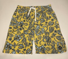 Vintage Union Bay Board Shorts Bermuda Yellow Size 34 90  s Floral Surf Rec Swim