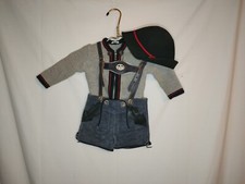Vintage Child German Bavarian Lederhosen original Suspenders, Sweater, And Hat