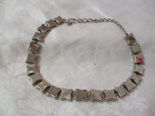 Vintage steel tone Choker Necklace rounded square links