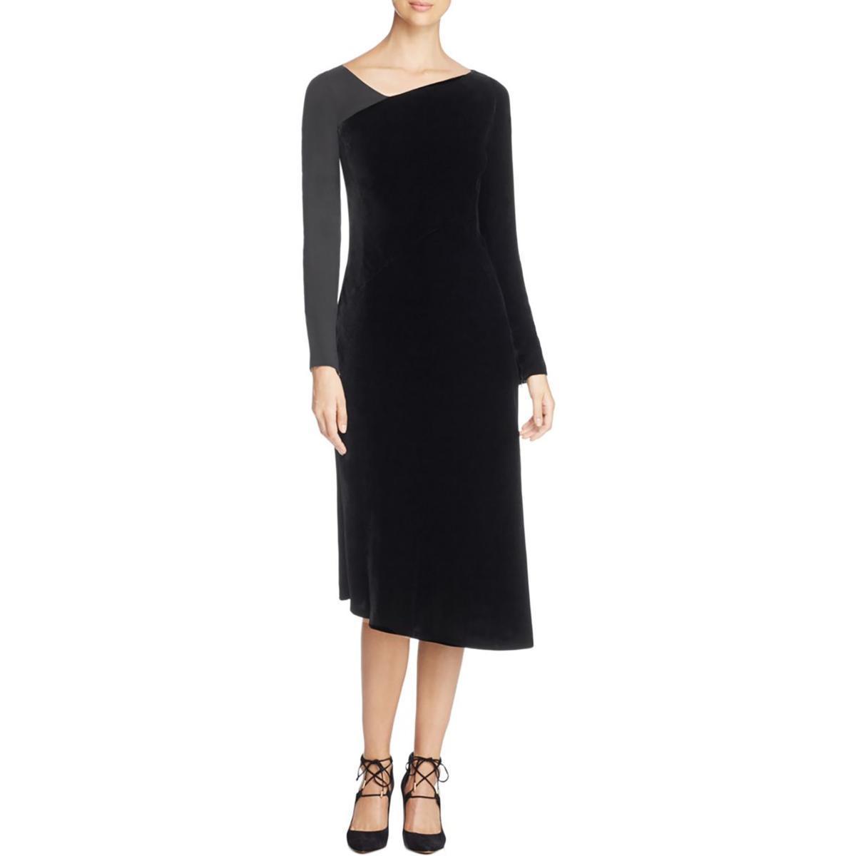 Lafayette 148 Womens Black Velvet Asymmetric Casual Dress