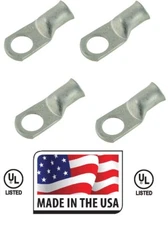 (4) Battery Cable 1/0 AWG Ga Tinned Copper Lug Ring Terminal 1/4" Stud Connector