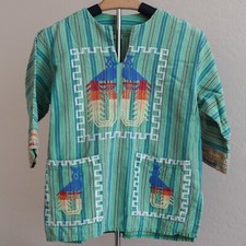 Vintage Mayan Huipil Tunic Top Made in Guatemala Embroidered Birds Youth S