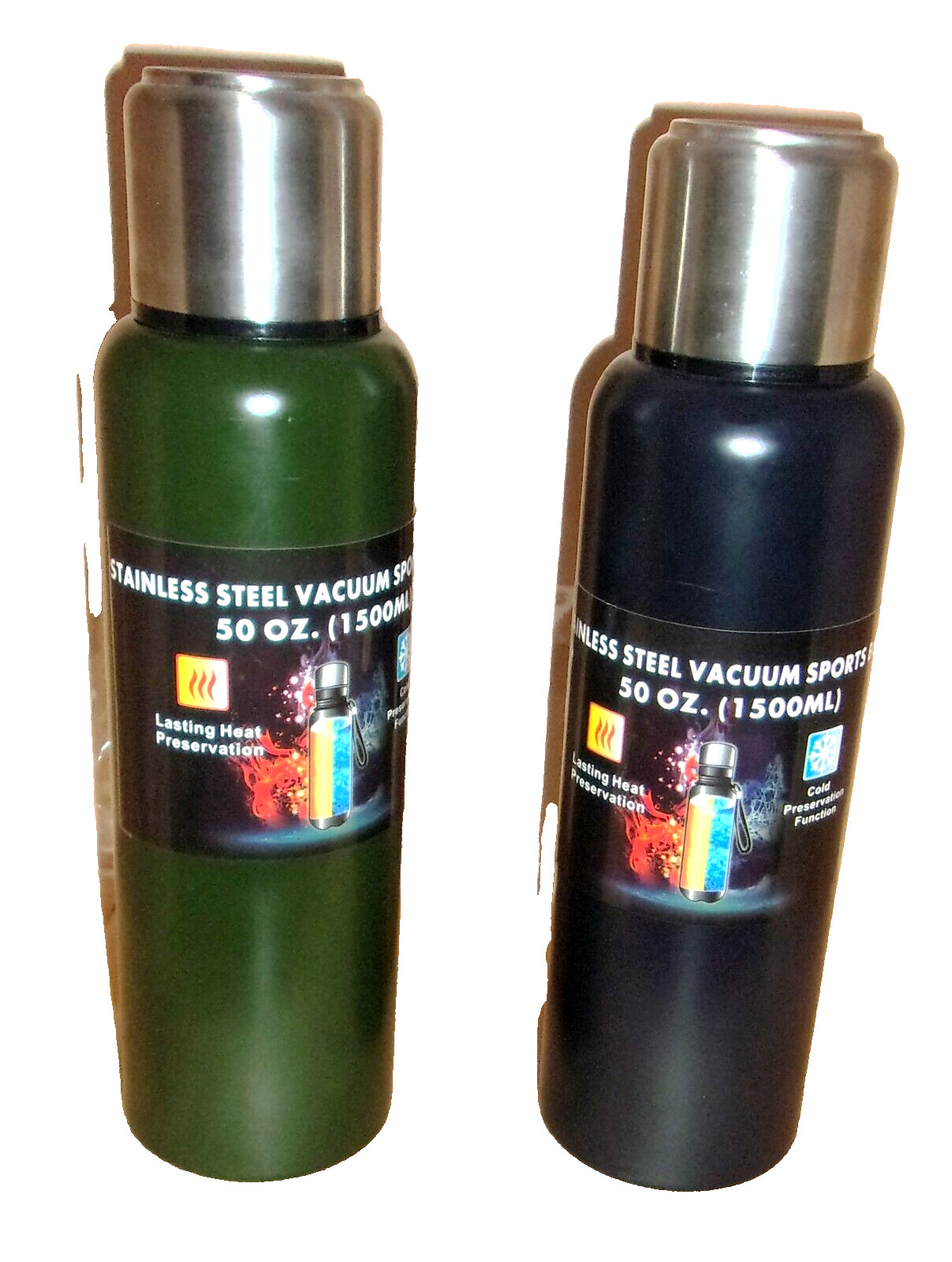 Stainless Steel Double Vacuum Sports Bottle, 50 oz - New