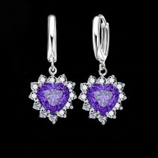 10mm NATURAL Amethyst Heart 2.0ct 925 Sterling Silver Leverback Earrings D88