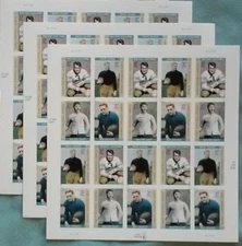 Three Sheets x 20 = 60 of EARLY FOOTBALL HEROES 37¢ US Postage Stamps #3808-3811