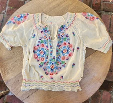 Antique Vintage 1930's - 1940s Girl's Child Hungarian Embroidered Blouse Shirt