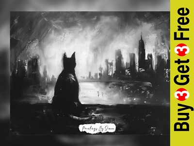 Lonely City Cat, Oil Painting Print 5''x7'' on Matte Paper