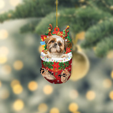 Shih Tzu Dog Snow Pocket Xmas Ornament, Shih Tzu Dog Merry Christmas Ornament