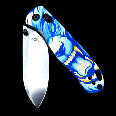 Kizer Azo Drop Bear Ki3619A3 Clutch Lock Knife Titanium (3'' Stonewash)  Wolf Ano