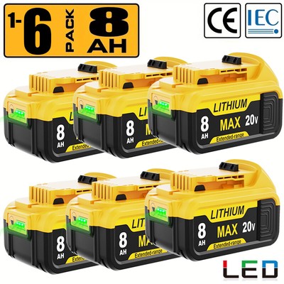 1-6 Pack 20V For DeWalt 20 Volt Max 8.0AH Lithium Ion Battery DCB206-2 DCB201