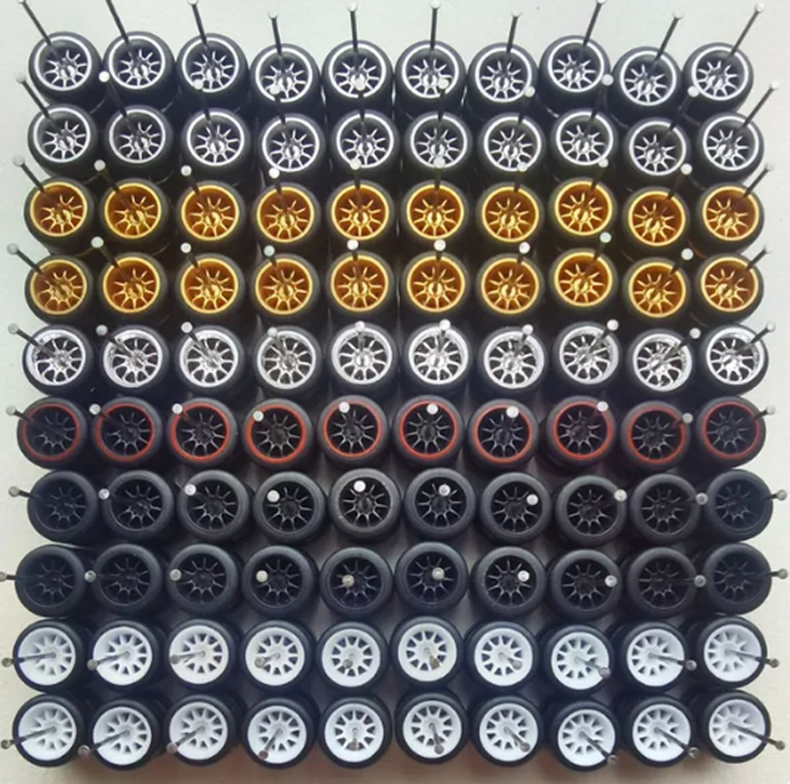 1:64 50 SETS of Custom WHEELS and RUBBER Tyres 5 spoke JDM style Fit hotwheels-image