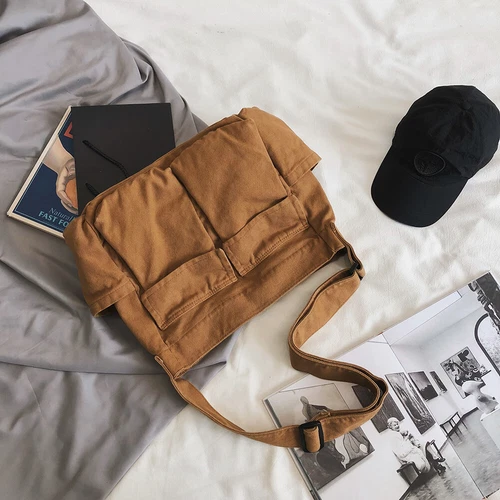 Damen Canvas solide Teenager Kuriertasche Damen große Kapazität Umhängetasche - Bild 17 von 37