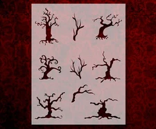 Spooky Halloween Trees Stencil Template Reusable 8.5 x 11 Inches for Painting