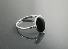 Oval Black Ring, Sterling Silver Ring, Ring with Flat Oval Stone Genuine Onyx