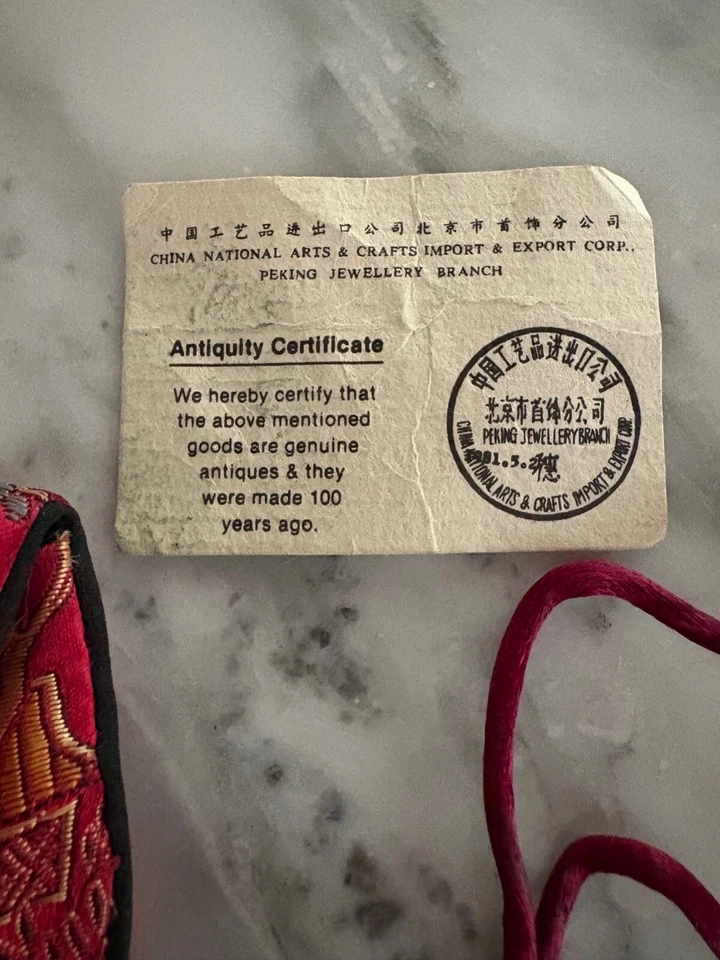 Antiguo collar colgante, bolsa y certificado de cerámica china de cerámica vintage Foto 2 de 4
