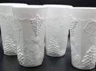 Vintage Indiana Set of 4 Milk Glass Harvest Pattern Grape Vine Tumblers 6 In