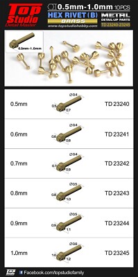 Top Studio 0.6mm Hex Rivets (B) Brass - 10 pieces - Detail-Up Item ...