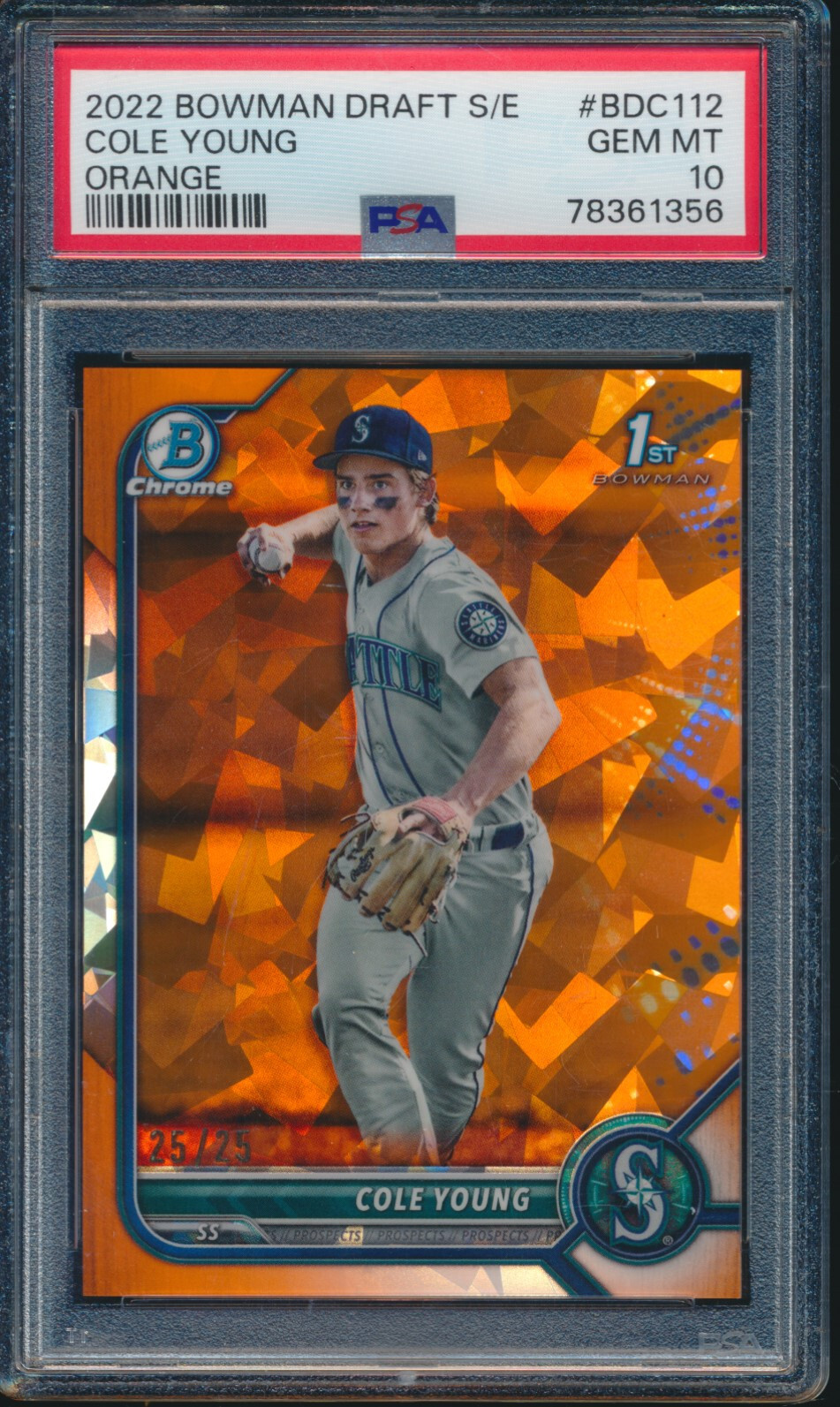 PSA 10 COLE YOUNG 1st 2022 Bowman Chrome SAPPHIRE ORANGE REFRACTOR/25 GEM MINT