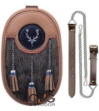 Handmade Kilt Sporran - Stag Head Badge, Leather Chain Strap