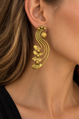 #ad #ad Vintage Earrings Art Nouveau Style Estate Jewelry Statement Unusual Cast Brass $60.00