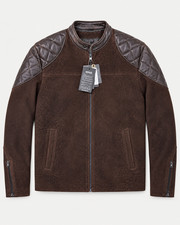 Men's Brown Nubuck Jacket Quilted Leather Trim Made in USA 2XL