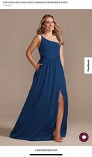 David’s Bridal One Shoulder Bridesmaid Dress Long Sz 12 Style F20381 Marine Blue