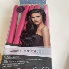 MY BEAUTY SPOT RUBBER HAIR ROLLERS 18 PIECES ASSORTED MEDIUM TO LONG HAIR NEW