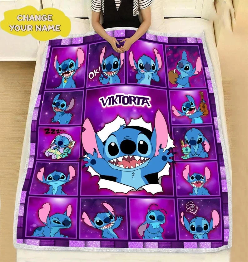 Personalized Disney Stitch Moods Fleece Blanket