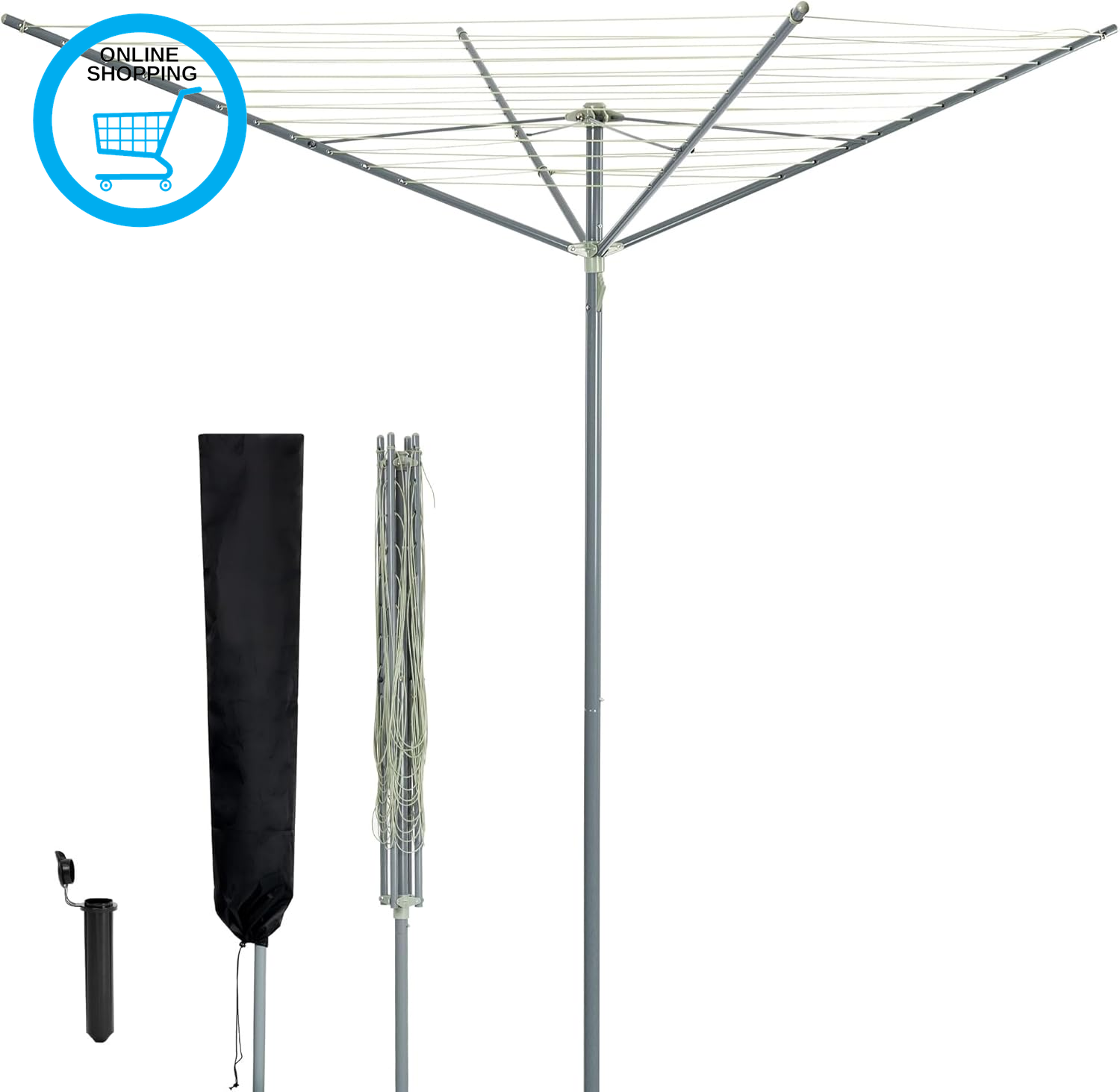 4 Arm Rotary Washing Line - 45M Outdoor Clothes Line for outside - Foldable Gard