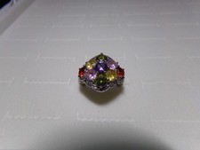 Multi-Color Stones Solid Sterling Silver 925 Ring Size 8.5